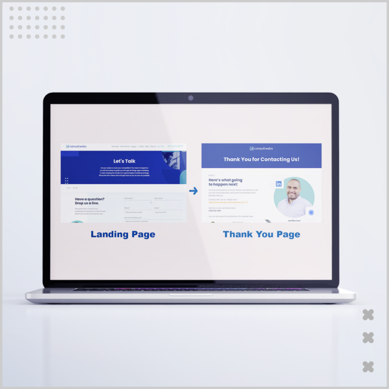 funnel from a landing page to a thank you page